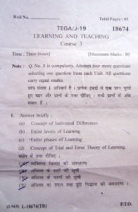 Previous Year June 2019 Question Paper-B.Ed 1st Year “Learning And ...